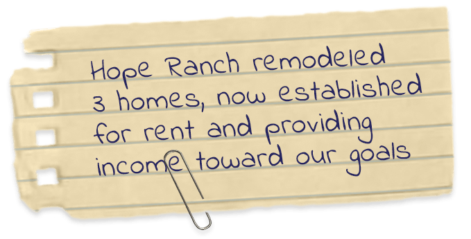 Hope Ranch remodeled 3 homes, now established for rent and providing income toward our goals