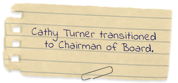 Cathy Turner transitioned to Chairman of Board.